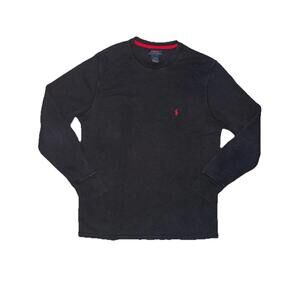 Polo Ralph Lauren Shirt Large Black Long Sleeve Thermal Pony Logo Waffle Knit